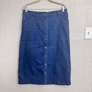 Laura Scott Denim Button Front Midi Skirt Size 10